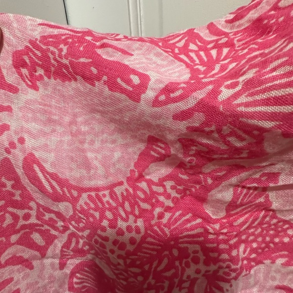 Lilly Pulitzer Pink Crab Infinity Scarf with Blue Tassels EUC - Picture 2 of 3